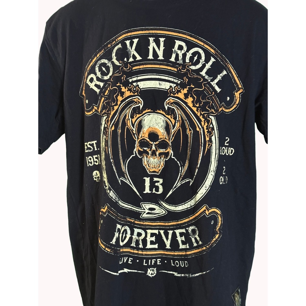 Wornstar Rock N Roll Forever T-Shirt Mens XL Black Skull Graphic Artist Asylum - Picture 2 of 7